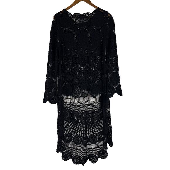 Black Knit Sweater Top Sheer Long Sleeve Train Halloween Witch Semi Sheer Boho - Picture 6 of 7